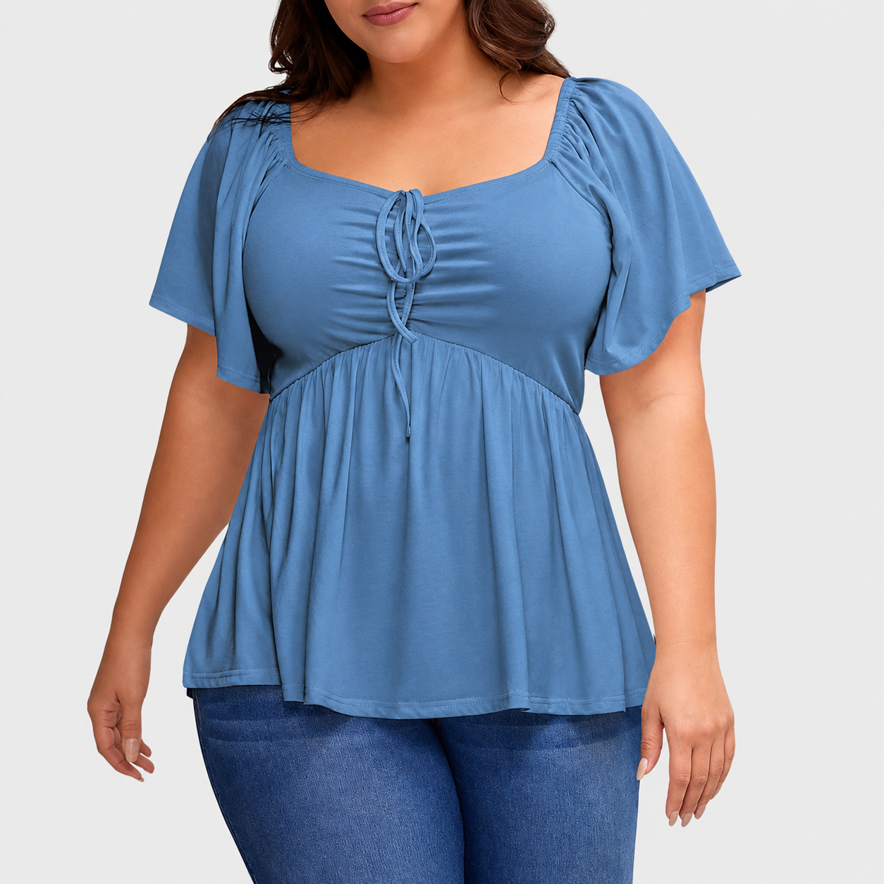 🌸Plus Size Lace-Up Babydoll Top – Flattering, Flowy & Made for Summer Comfort