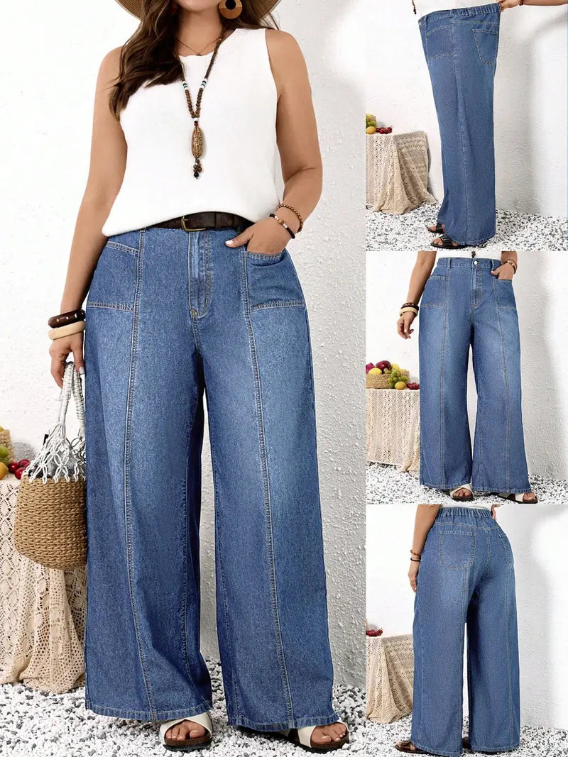 Women’s High-Rise Wide-Leg Patchwork Jeans