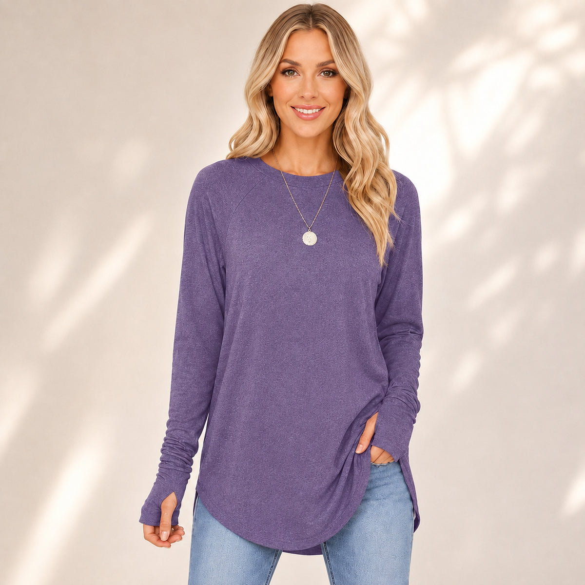 Women’s Soft Raglan Sleeve Sweatshirt with Thumbholes