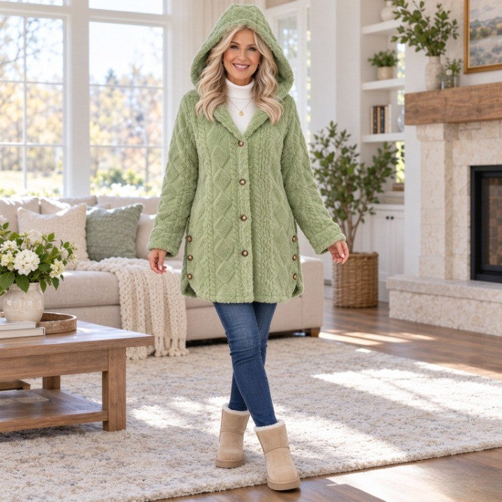 Women's Warm Cable-Knit Hooded Cardigan
