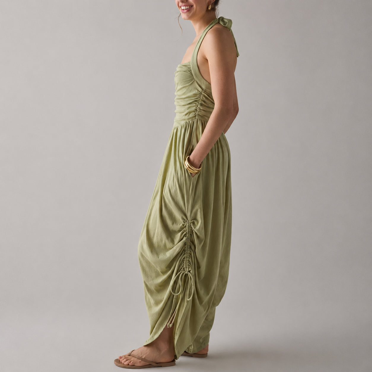 Women’s Ruched Halter Jumpsuit with Pockets