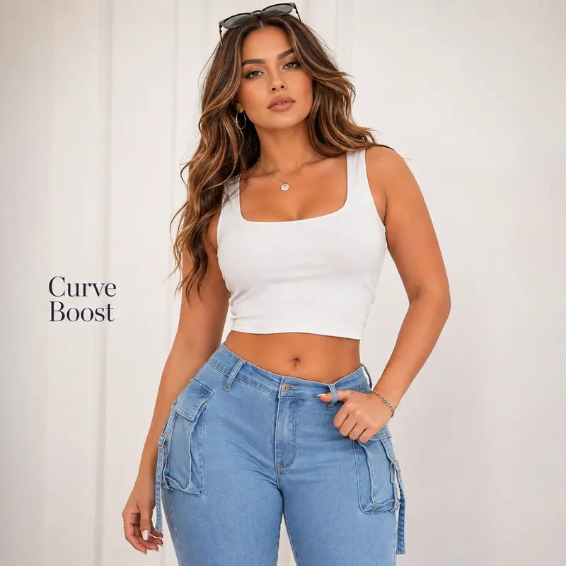 Women's High Waisted Sculpting Cargo Flare Jeans
