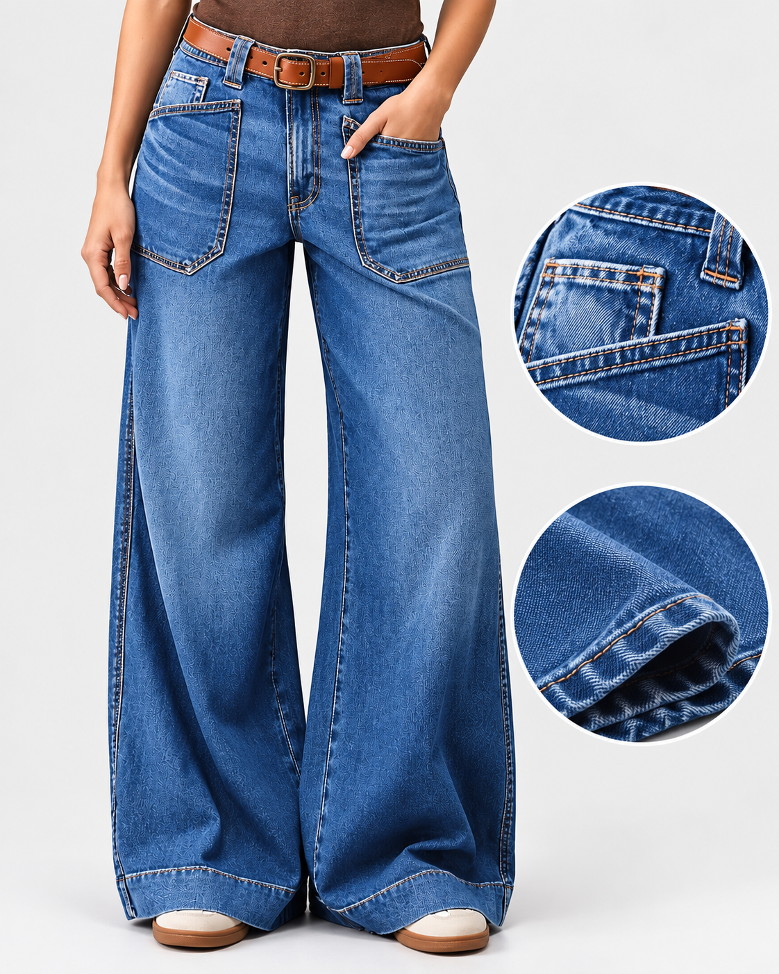 Women's Vintage Washed Wide-Leg Denim Jeans