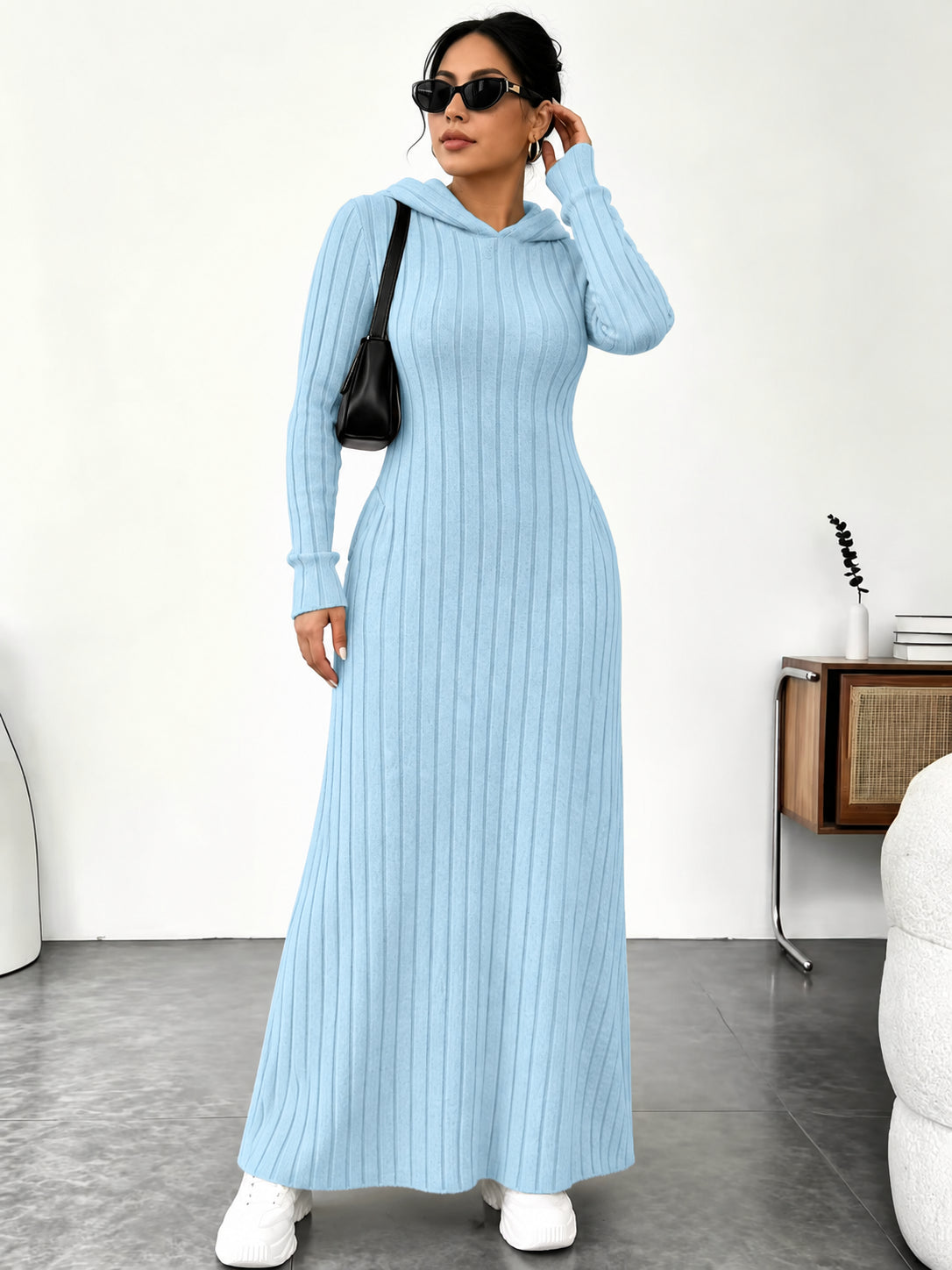 Women’s Slim-Fit Ribbed Hooded Maxi Dress