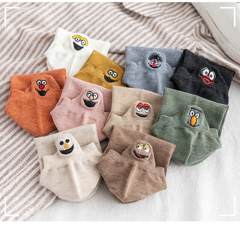 Embroidery Funny Smiling Cotton Socks (10 Pairs)