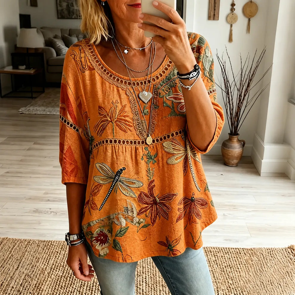 ✨ Vintage Floral Embroidered Linen Blouse