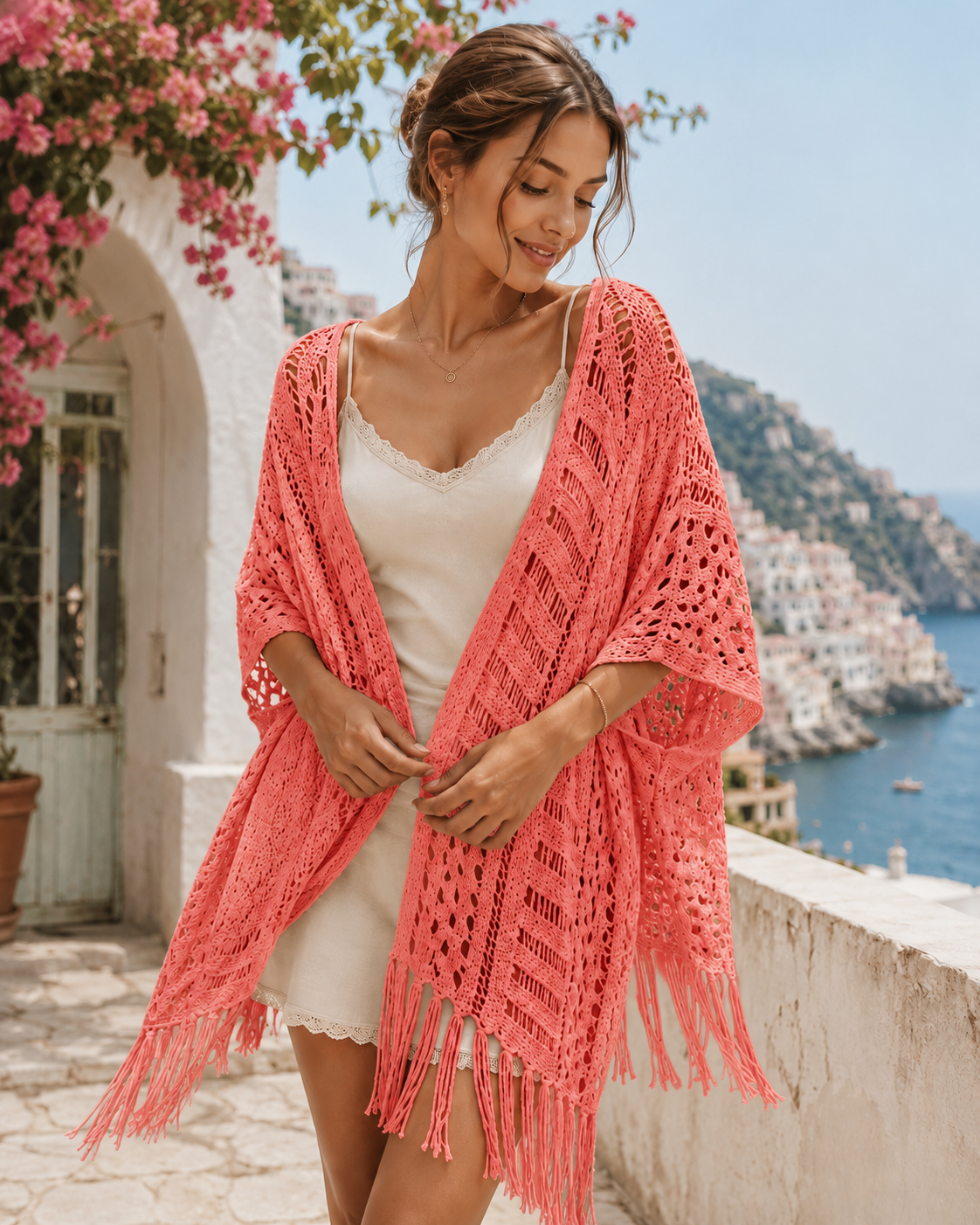 👙Boho Crochet Fringe Cardigan – Lightweight Beach Cover-Up