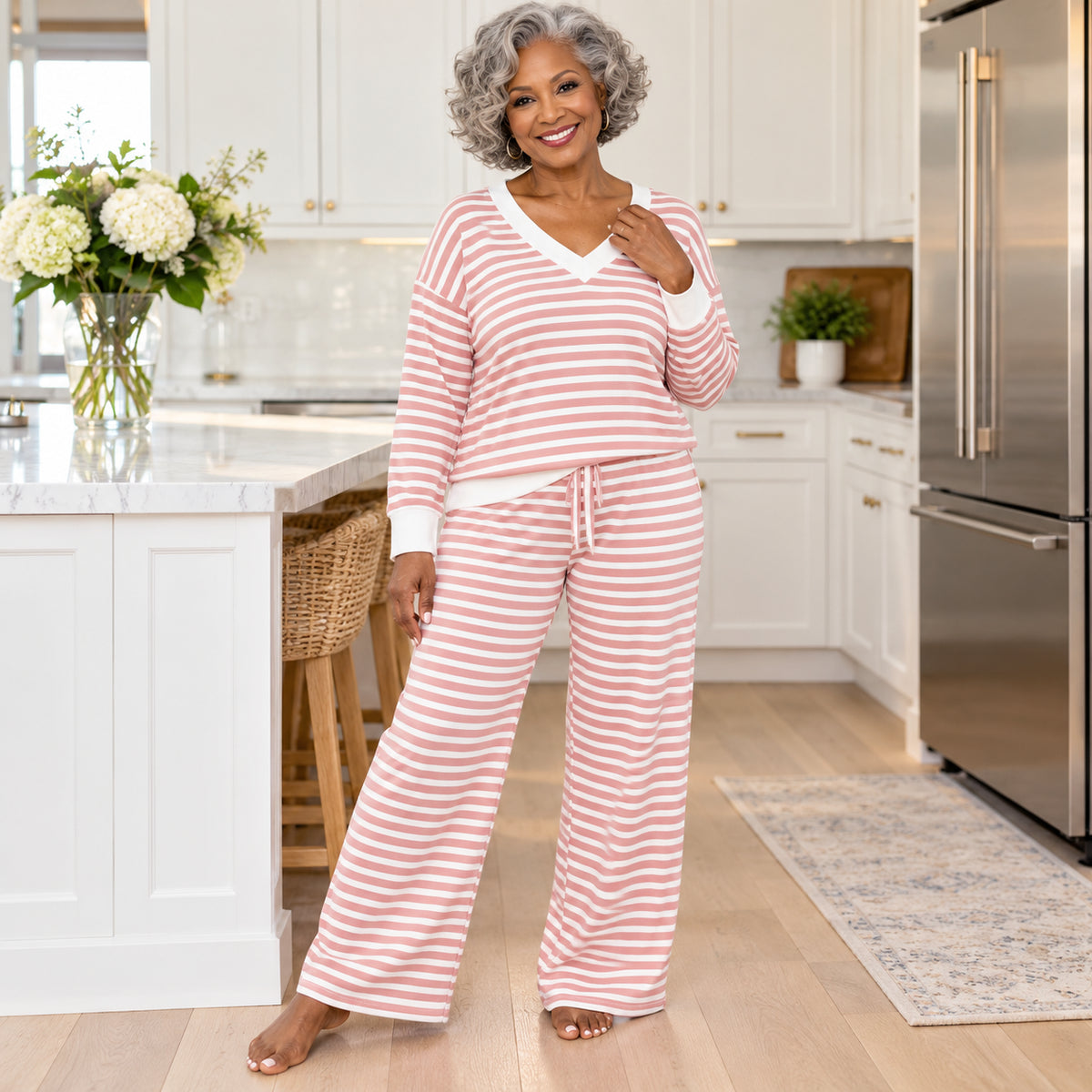 Women's Plus Size Striped Casual Two-Piece Outfit