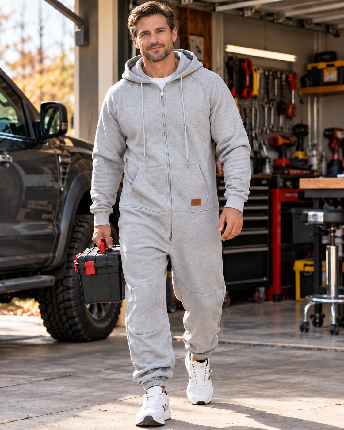 Men's Hooded Cargo Zip-Up Jumpsuit