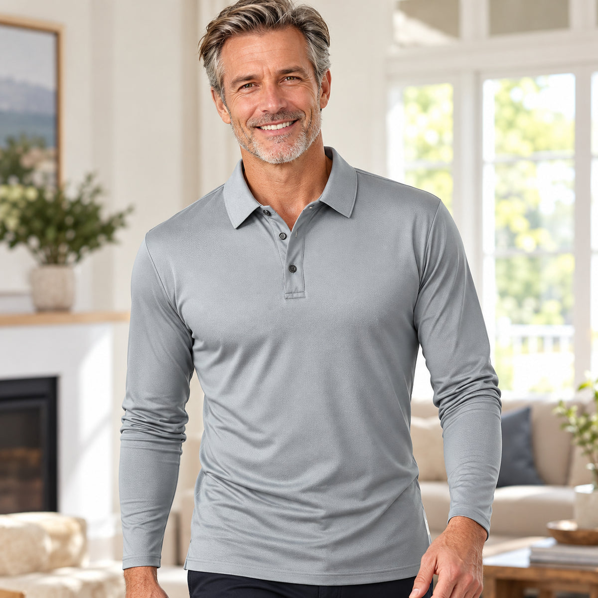 Men's Premium Stretch Long Sleeve Polo Shirt