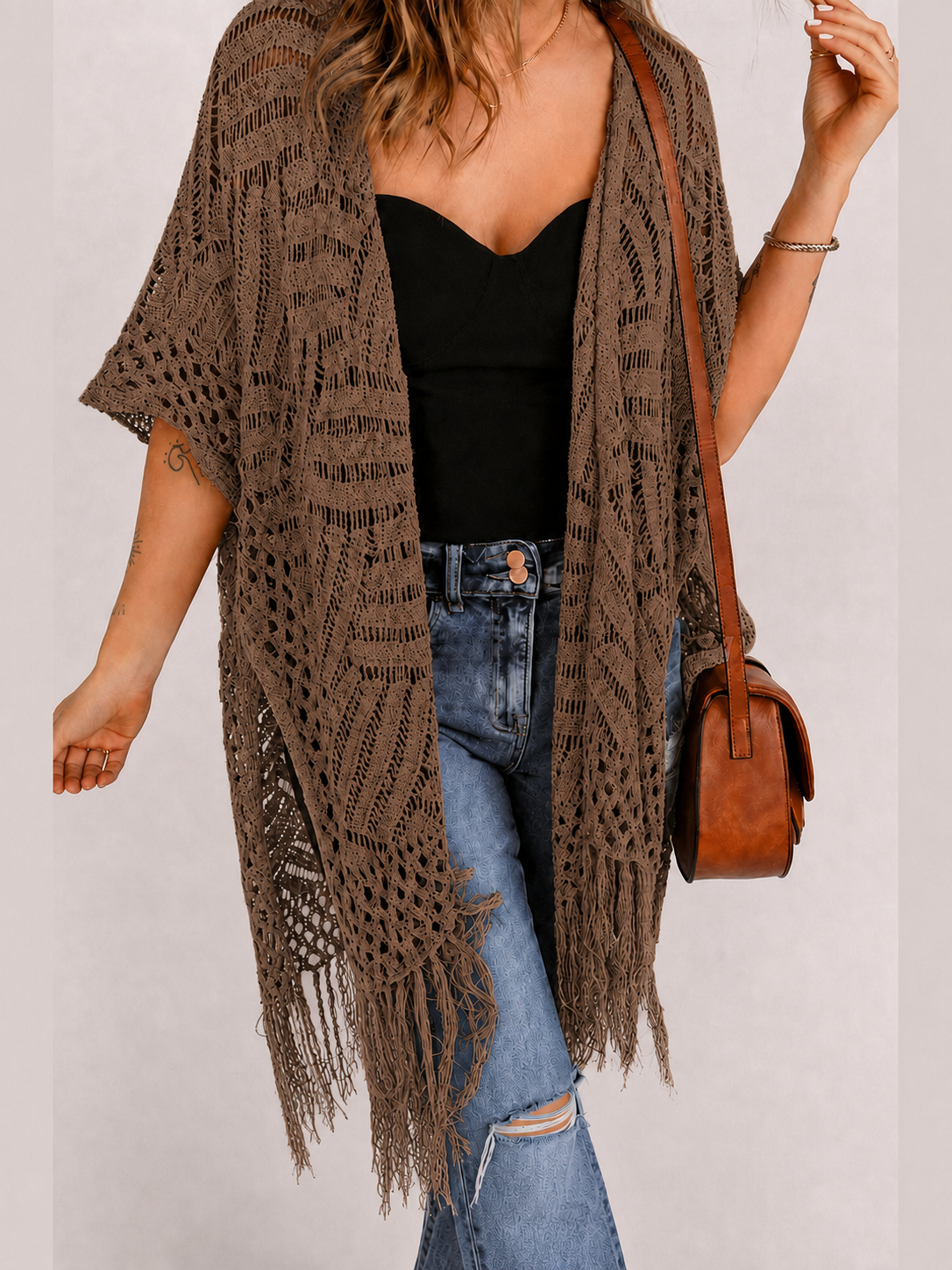 🌊 Women's Open-Front Crochet Knit Cover-Up
