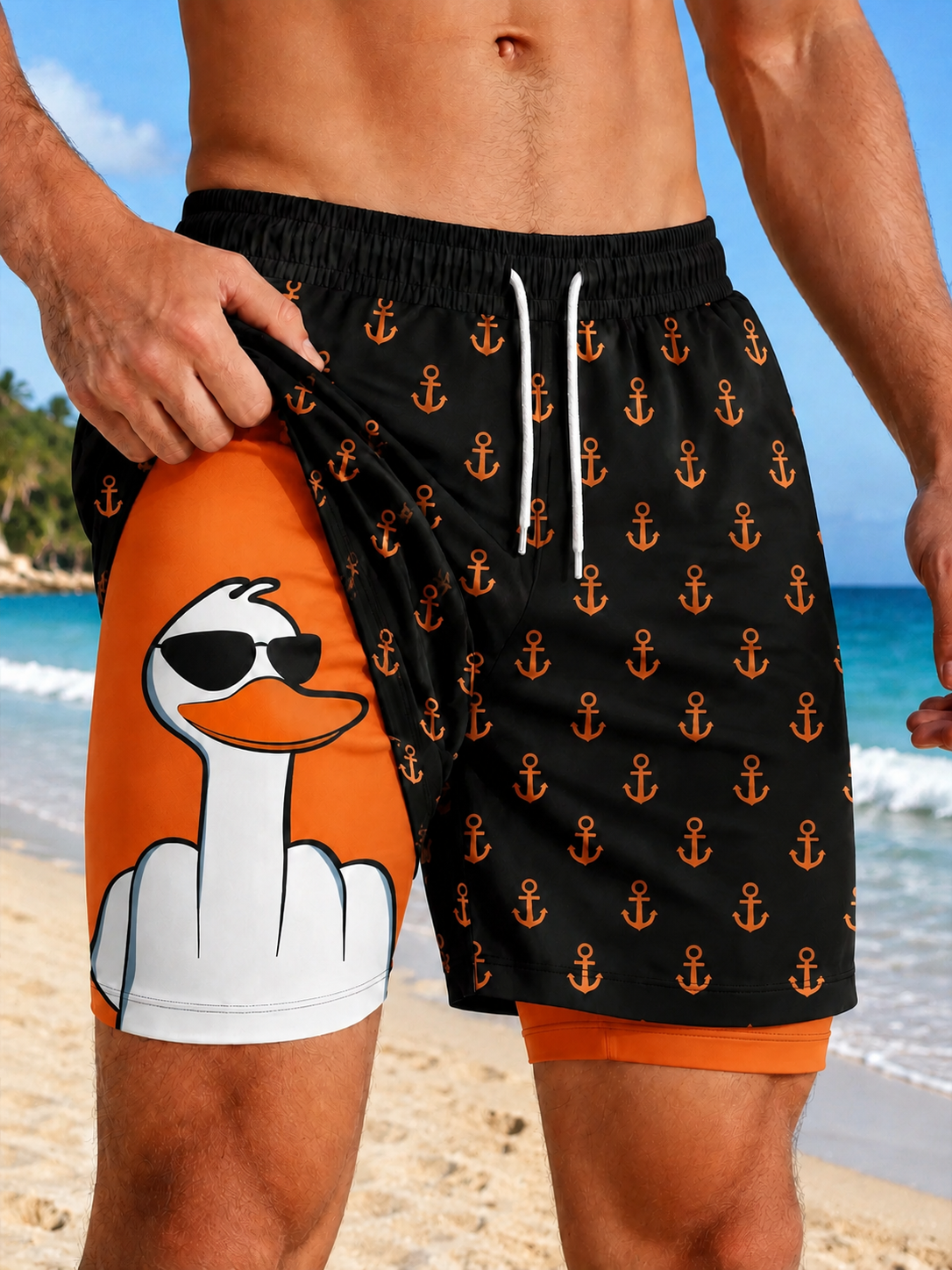 🦆 Men's 2-in-1 Quick-Dry Beach Shorts
