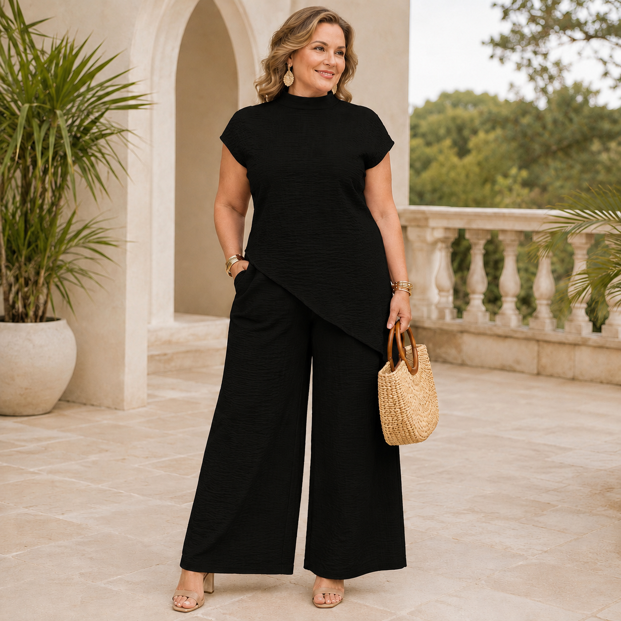 ⭐Elegant Asymmetric Flowy Two-Piece Pant Set