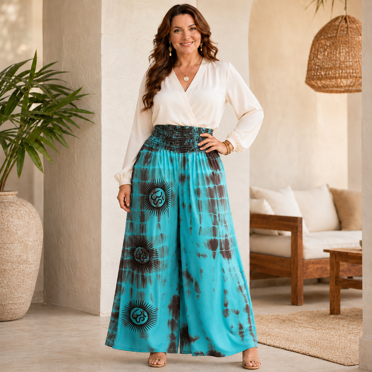 🌺 Plus-Size Boho Tie-Dye Wide-Leg Pant