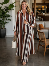 Plus Size Vertical Stripe Duster Cardigan Set