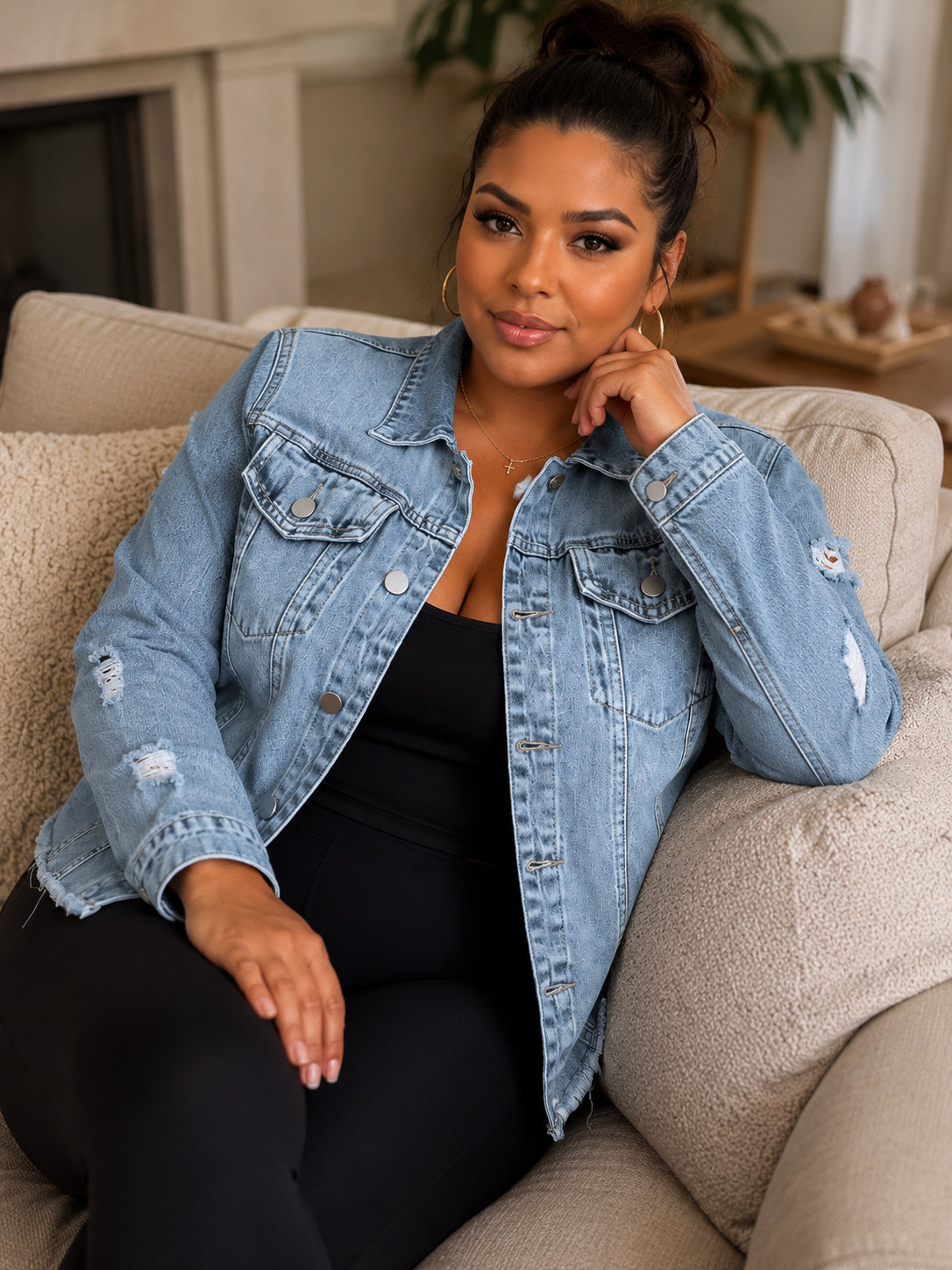 Women's Vintage Raw Hem Denim Coat