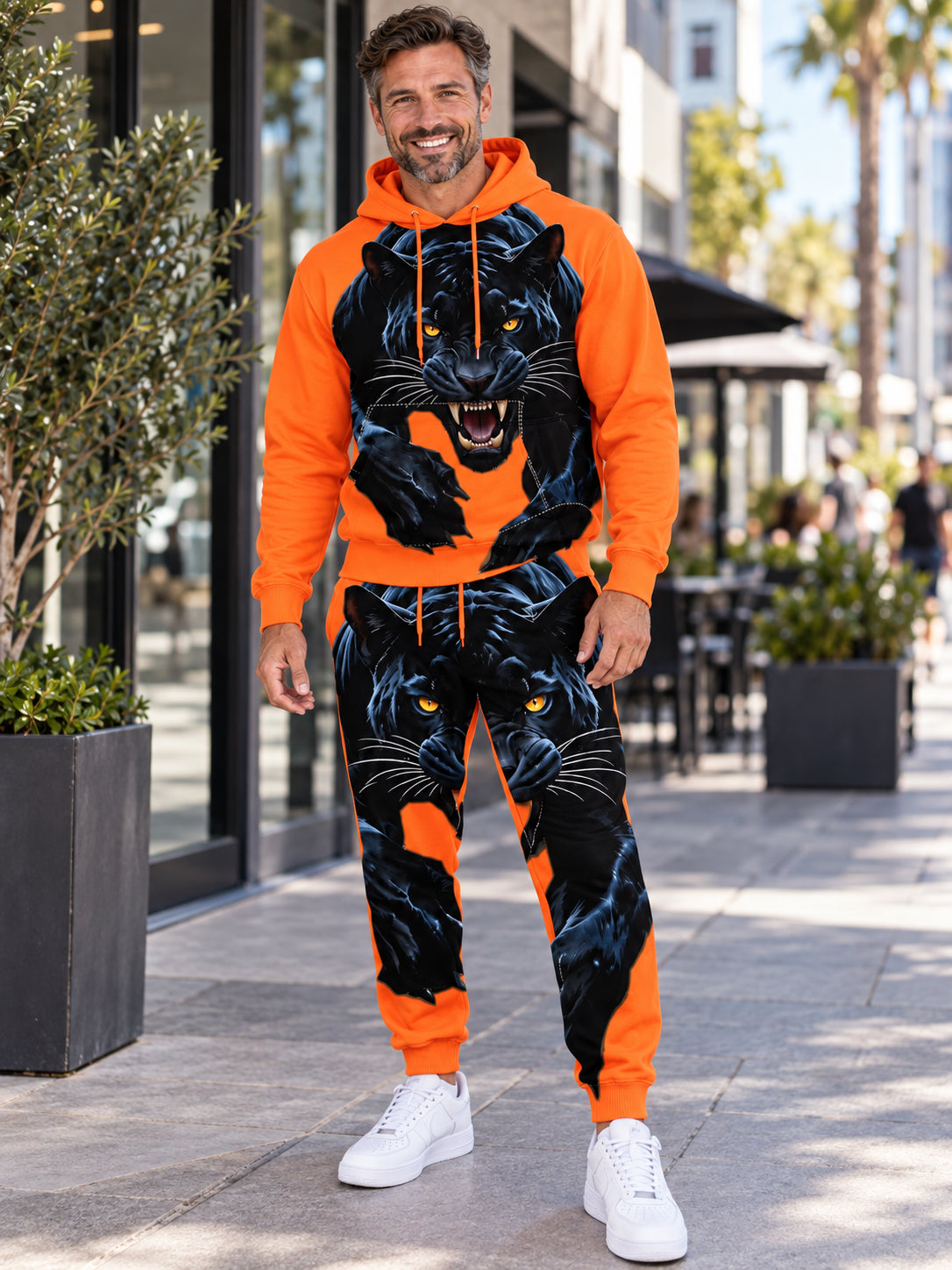 Men’s 3D Panther Print Hooded Tracksuit Set