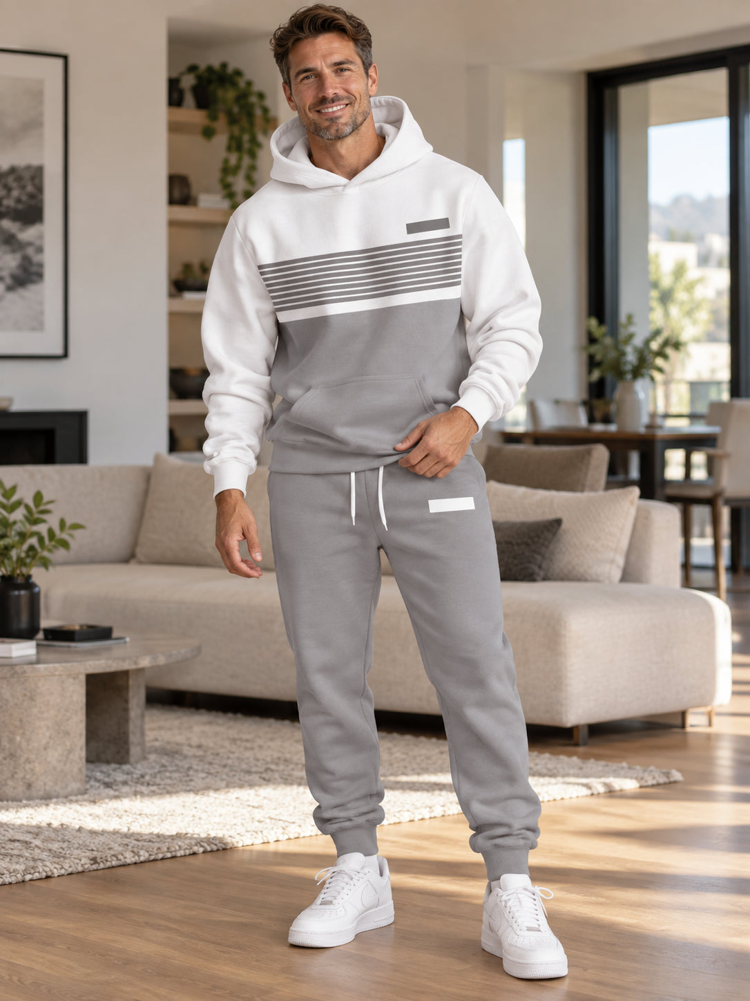 Men's Colorblock Geometric Hoodie & Jogger Set