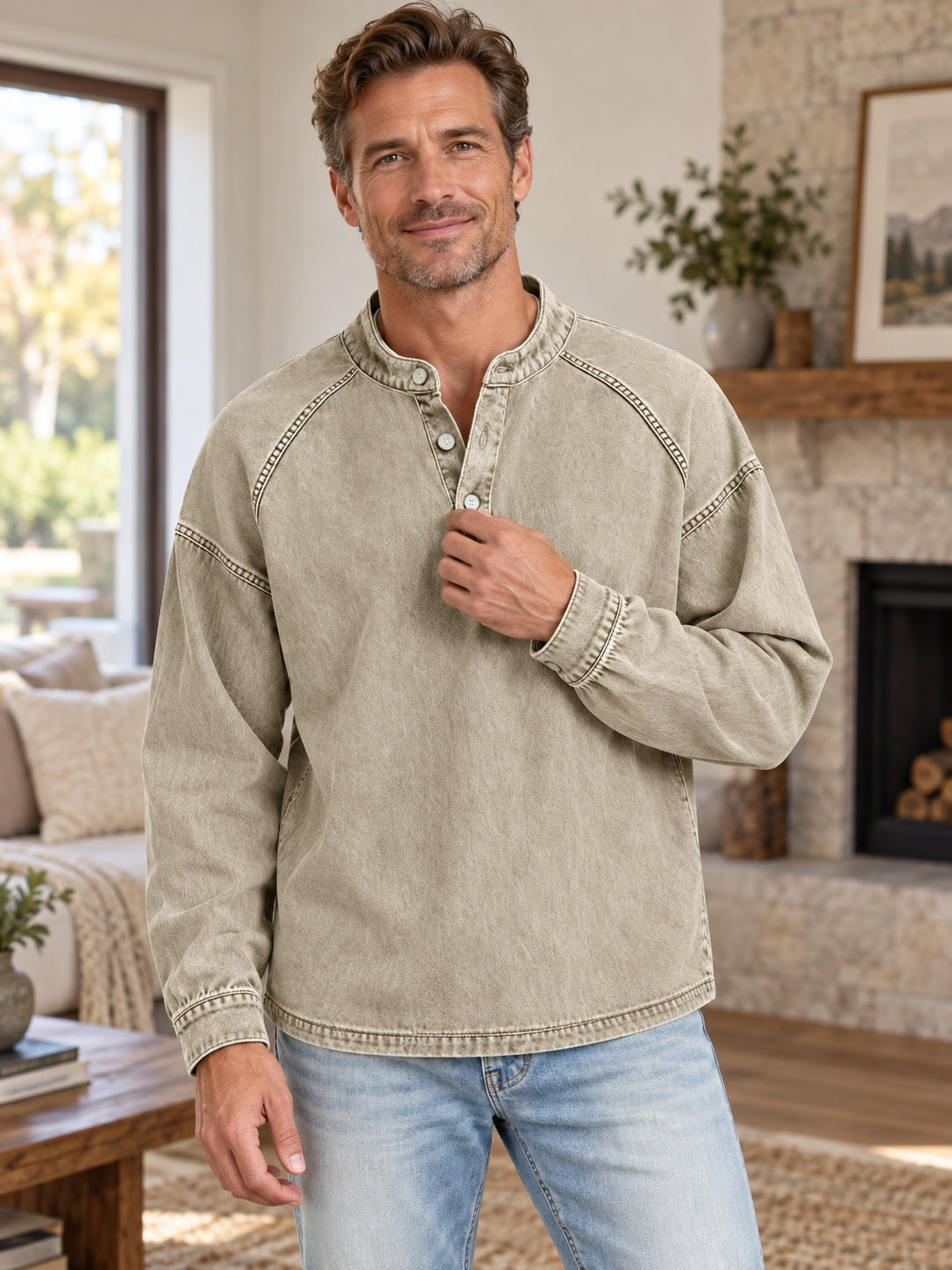 Men’s Vintage Acid-Washed Denim Pullover