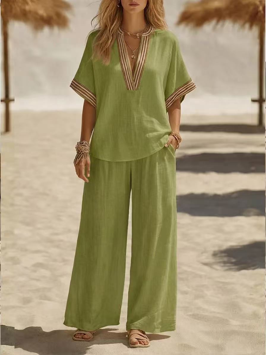 🔥Casual Linen And Cotton Two-piece Set