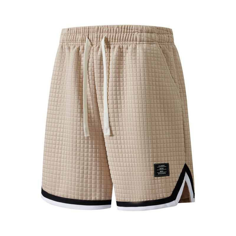 Men's Plus Size Waffle Grid Knit Shorts with Trim Detail