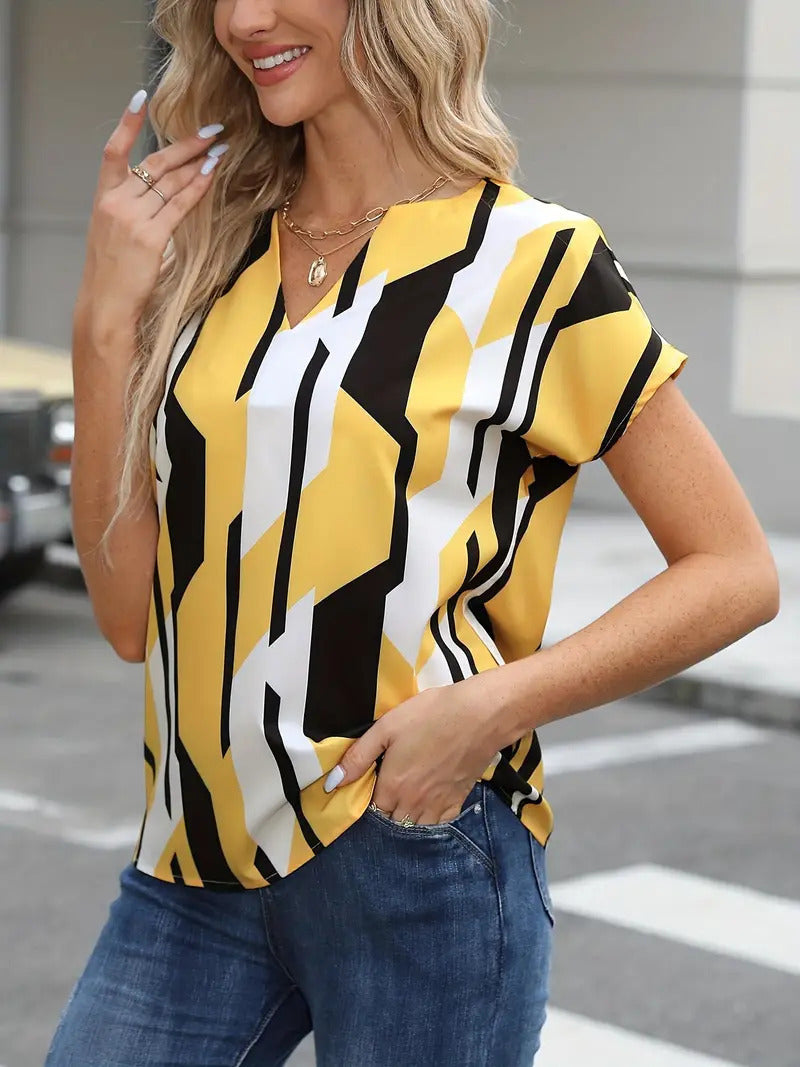 Women's Plus Size Color Block Shirt Blouse Short