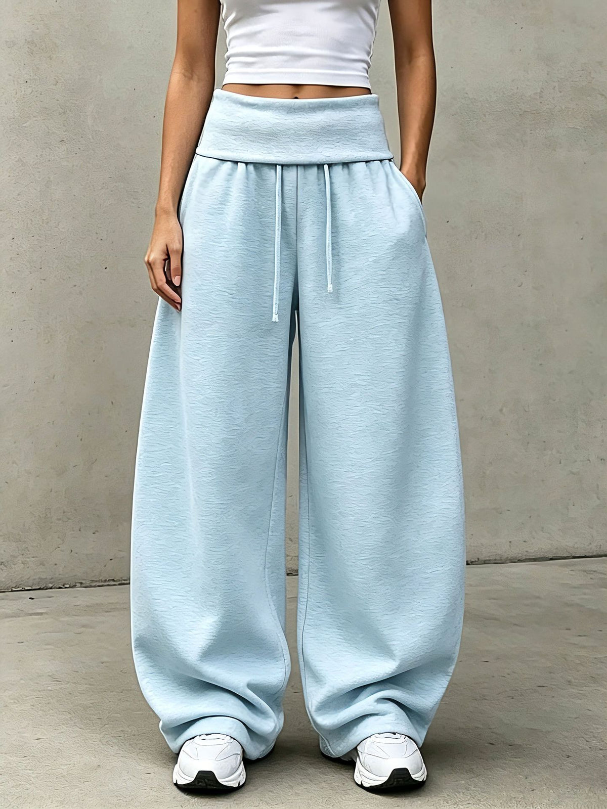 Women's High Waist Foldover Wide Leg Sweatpants