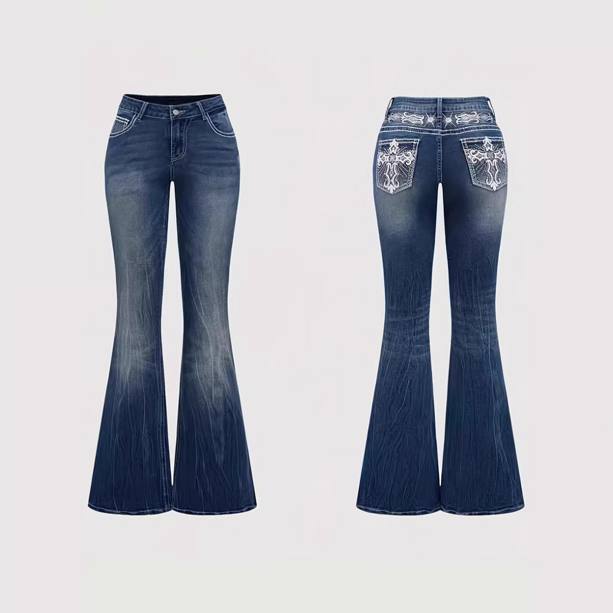 Women’s Stretch Embroidered Bell Bottom Jeans