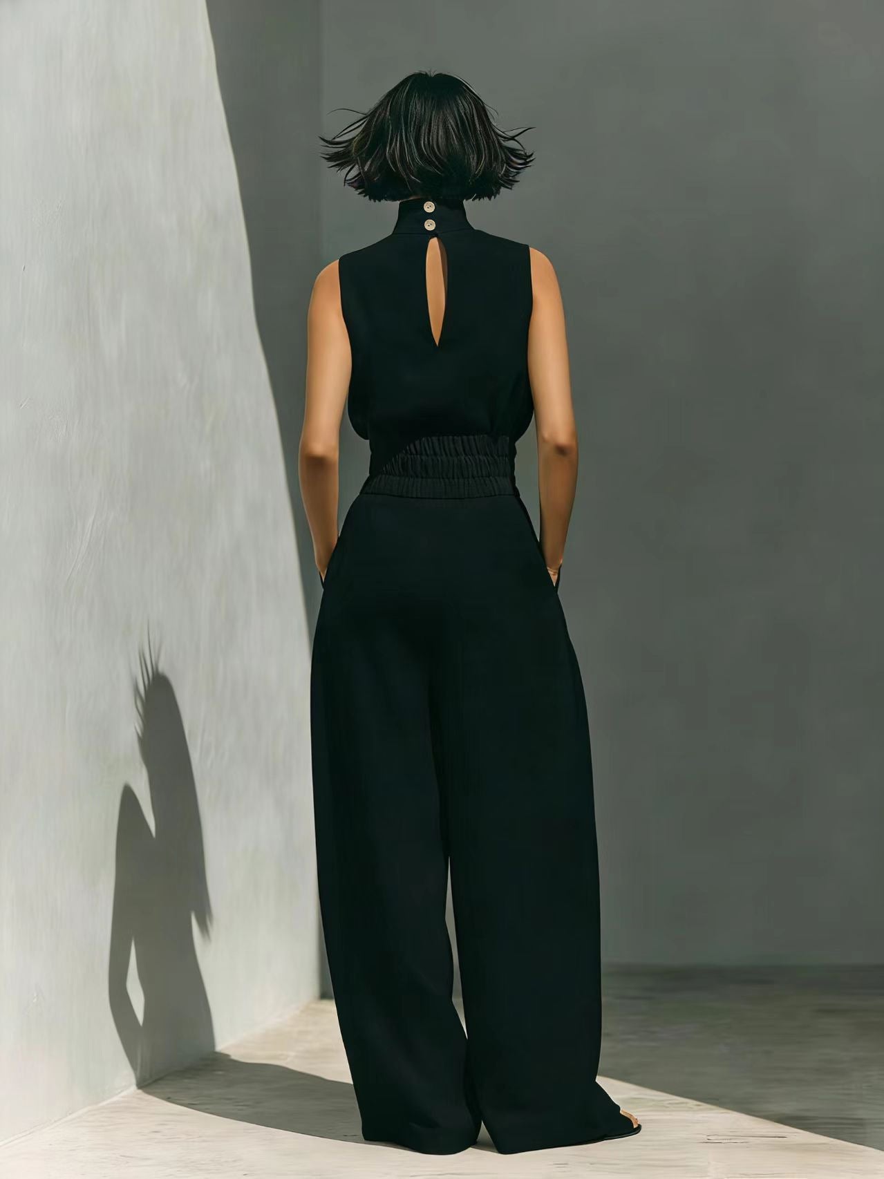 ✨Elegant High-Neck Two-Piece Wide-Leg Pants Set