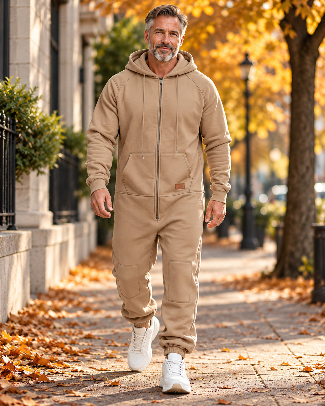 Men's Lightweight Stretch Full-Zip Hooded One-Piece Jumpsuit