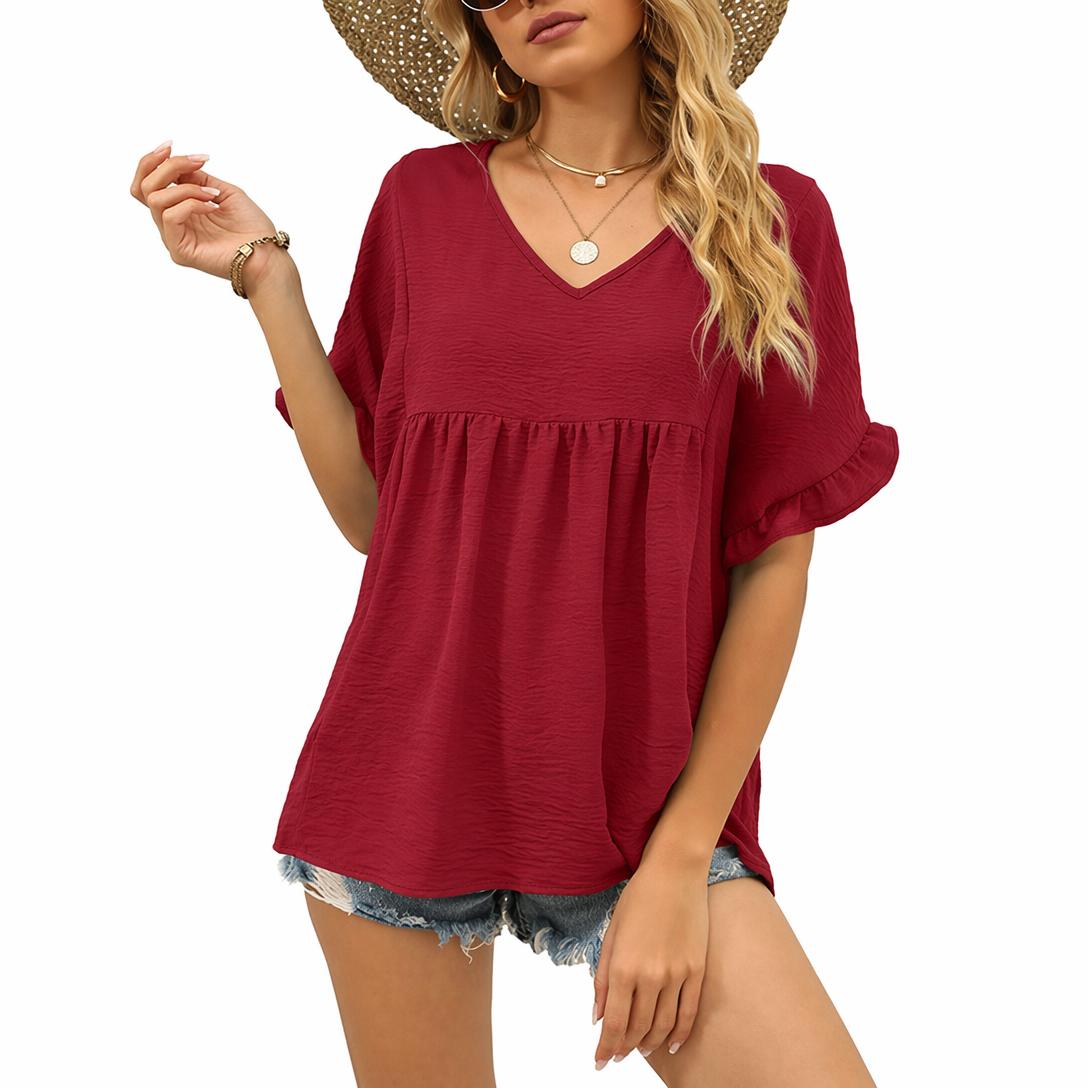 🌸 V-Neck Ruffle Sleeve Babydoll Top
