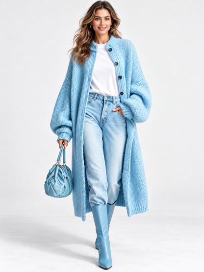 Women's Cozy Longline Button-Up Knit Cardigan Coat
