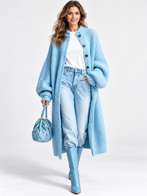 Women's Cozy Longline Button-Up Knit Cardigan Coat