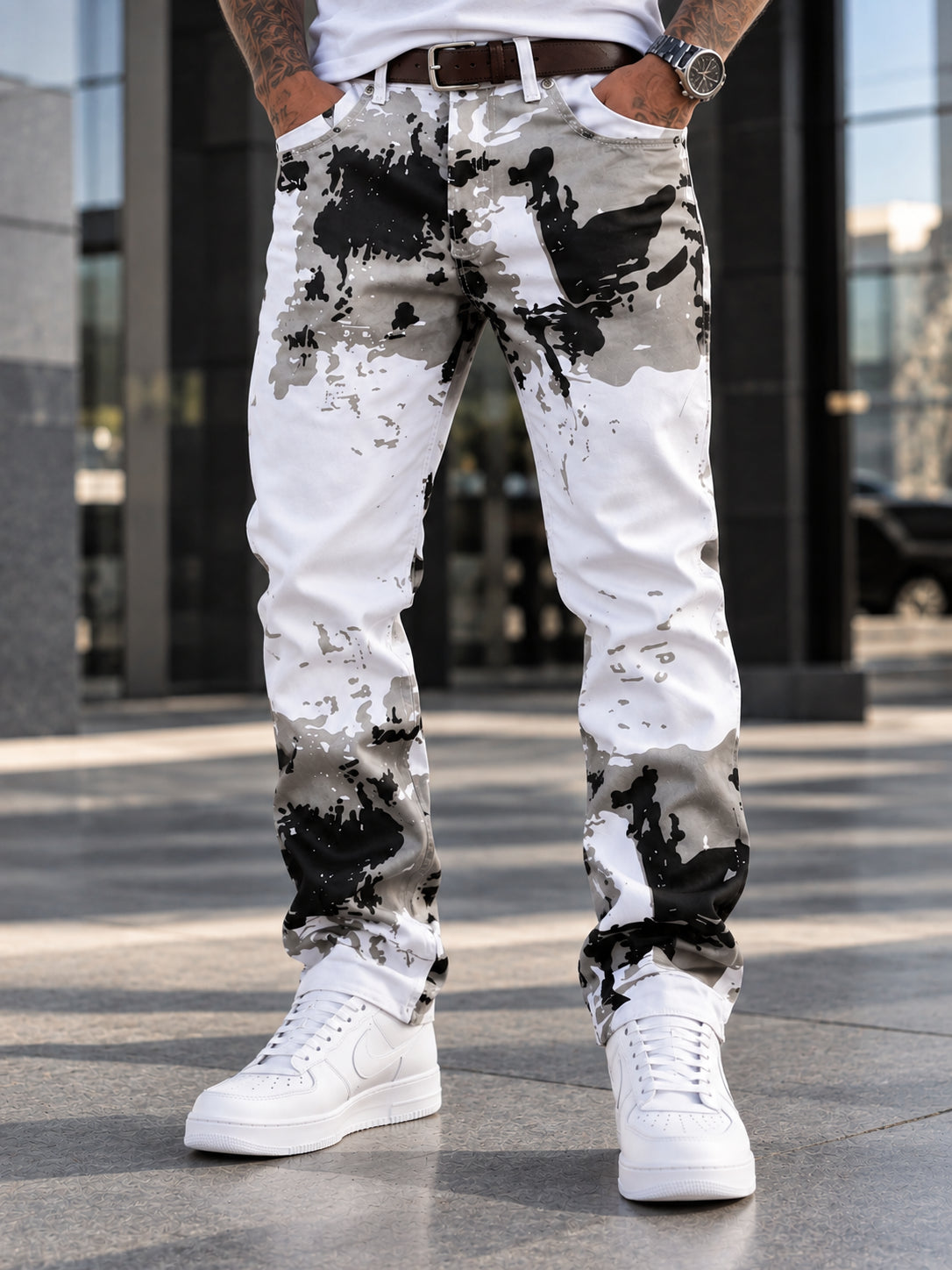 Men's Abstract Splatter Straight-Leg Streetwear Pants