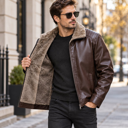 Men's Fleece Lined Faux Leather Winter Jacket