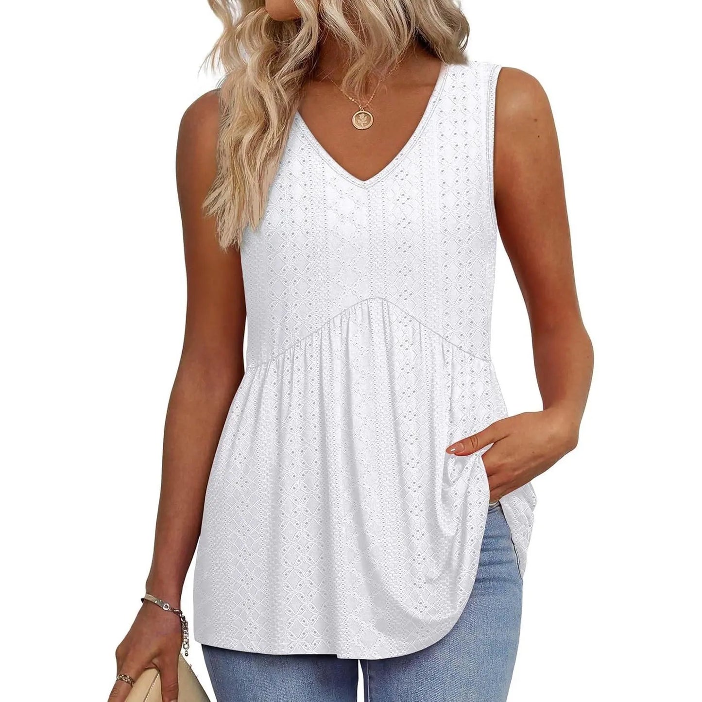 👗Women’s Sleeveless V-Neck Babydoll Tank Top – Flowy Summer Peplum Top
