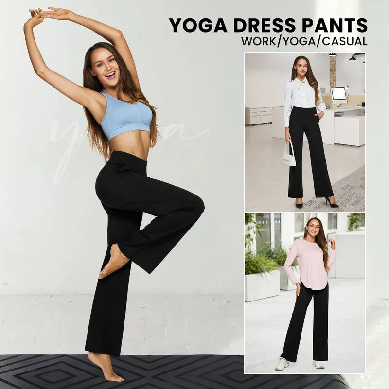 Women’s High-Waist Stretch Wide-Leg Pants with Pockets