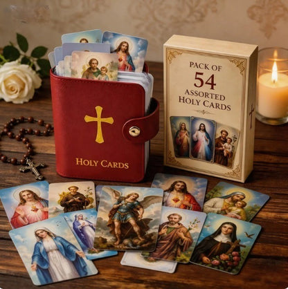 ✝️ Catholic Genuine Leather Holy Card Holder – Pocket Prayer Card Organizer with Snap Closure
