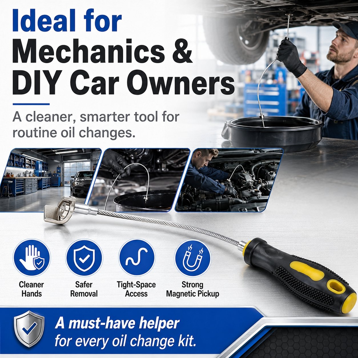 Magnetic Flexible Oil Drain Plug Remover Tool – No Mess, No Burn Oil Change Helper 🛠️✨