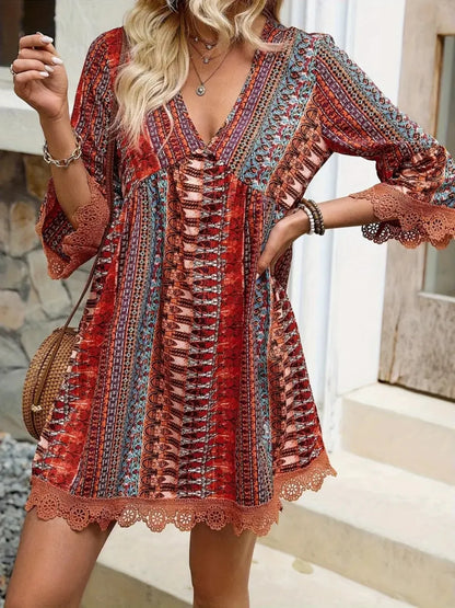 Women's Bohemian Print V-Neck Dress