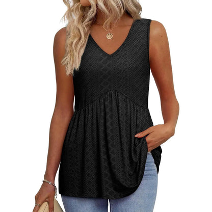 👗Women’s Sleeveless V-Neck Babydoll Tank Top – Flowy Summer Peplum Top