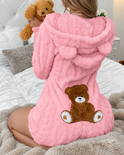 Women's Plush Teddy Bear Hooded Onesie Pajamas