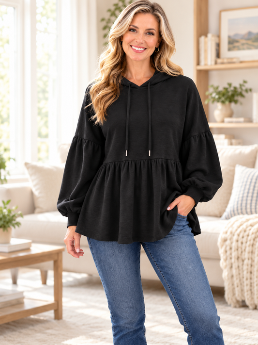Women's Oversized Peplum Hoodie with Lantern Sleeves