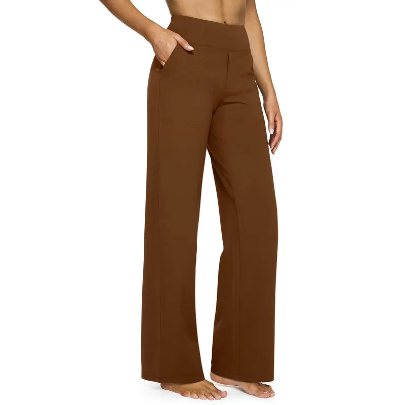 Women’s High-Waist Stretch Wide-Leg Pants with Pockets