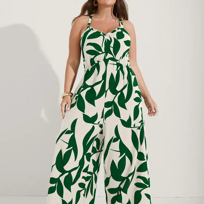 Plus Size Boho Wide-Leg Jumpsuit with Pockets