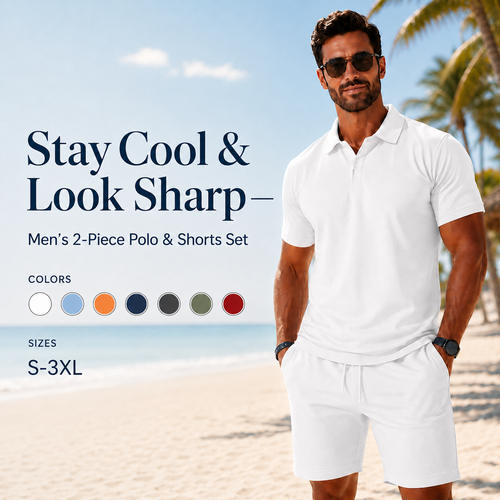 ☀️ Stay Cool & Look Sharp — Men’s 2-Piece Polo & Shorts Set