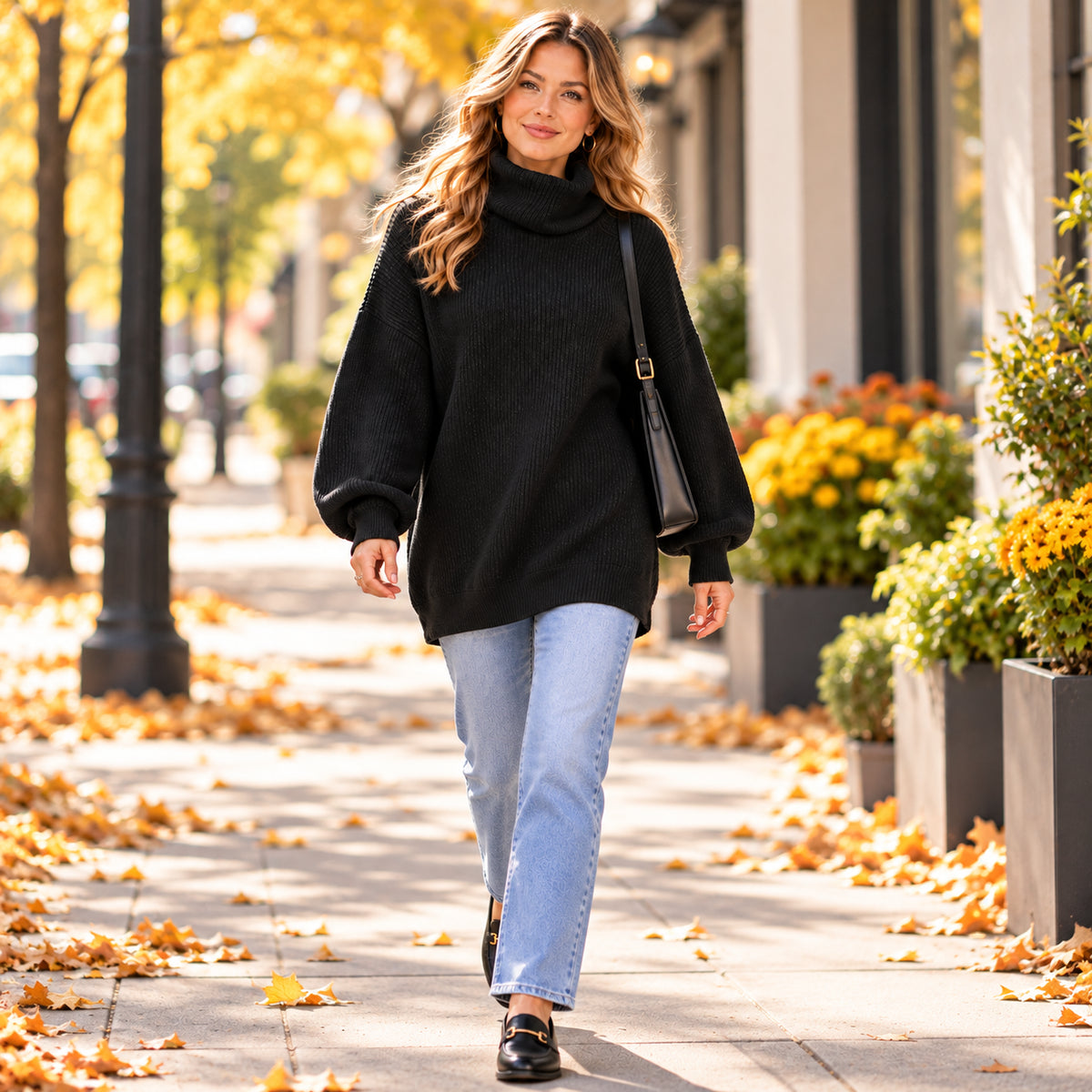 Women's Cozy Oversized Turtleneck Knit Sweater