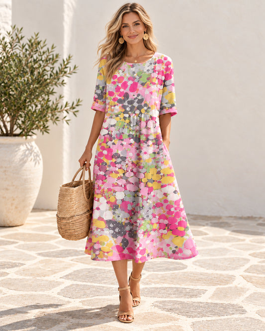 Colour Bloom Watercolor Milk Silk Dress