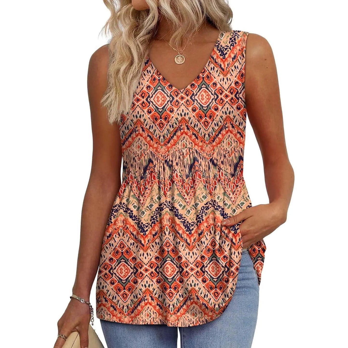 👗Women’s Sleeveless V-Neck Babydoll Tank Top – Flowy Summer Peplum Top