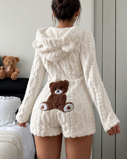 Women's Plush Teddy Bear Hooded Onesie Pajamas